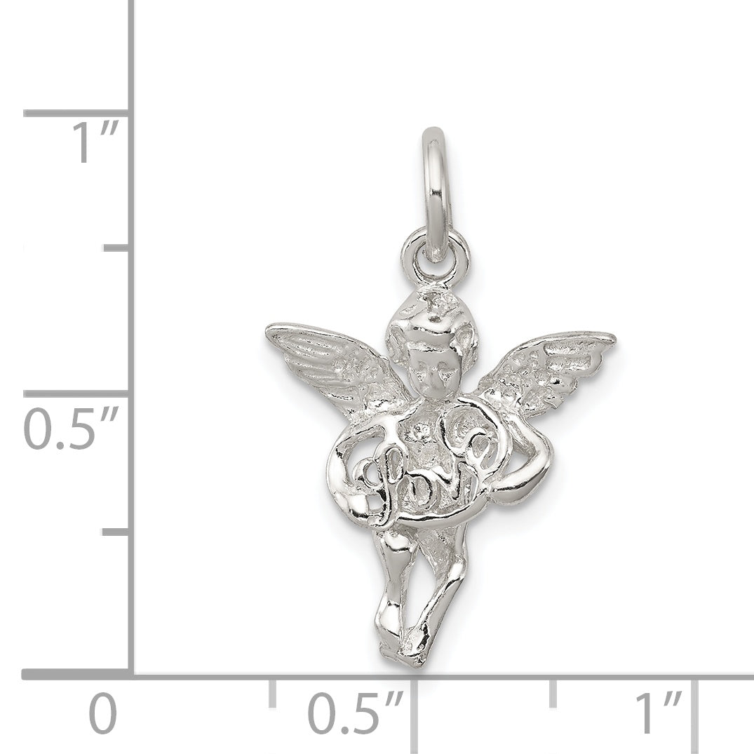 Sterling Silver Polished and Textured Angel Love Pendant