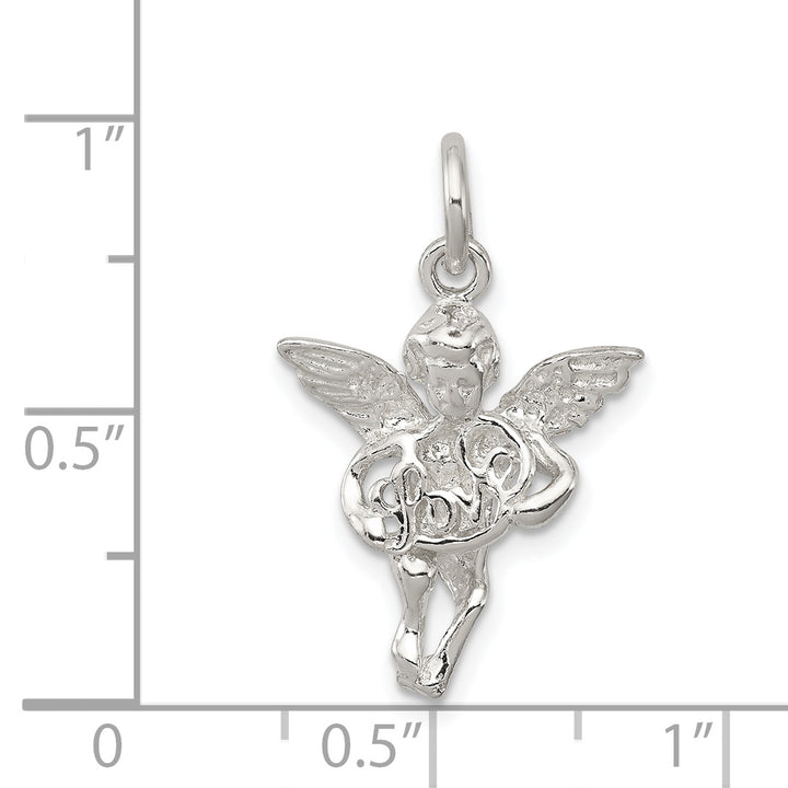 Sterling Silver Polished and Textured Angel Love Pendant