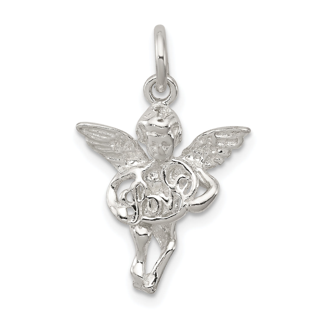 Sterling Silver Polished and Textured Angel Love Pendant