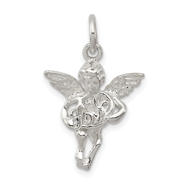 Sterling Silver Polished and Textured Angel Love Pendant