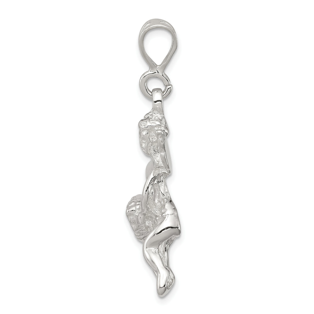 Sterling Silver Polished and Textured Flying Angel with Heart Pendant