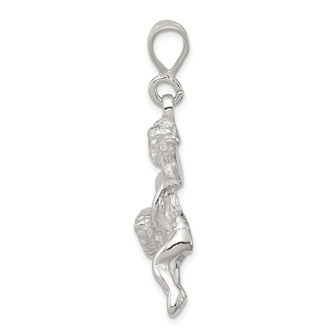 Sterling Silver Polished and Textured Flying Angel with Heart Pendant