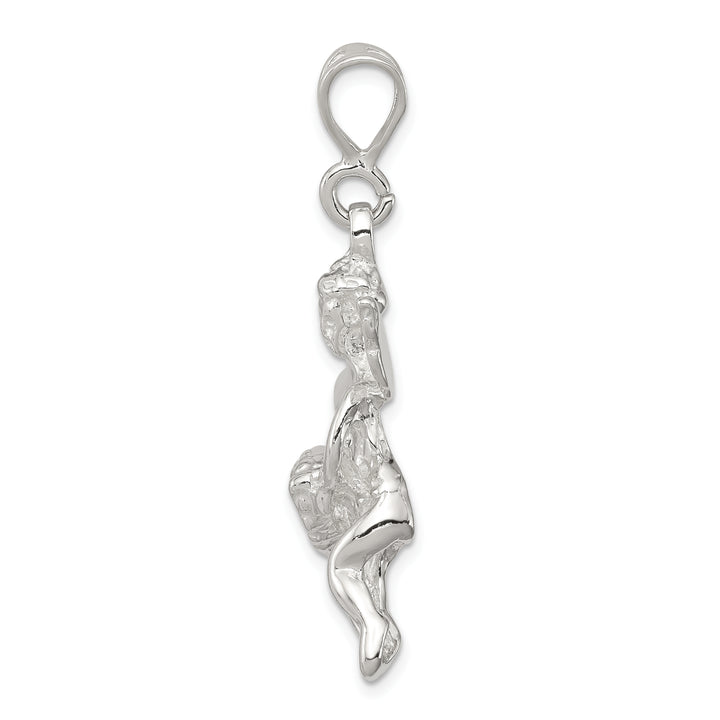 Sterling Silver Polished and Textured Flying Angel with Heart Pendant