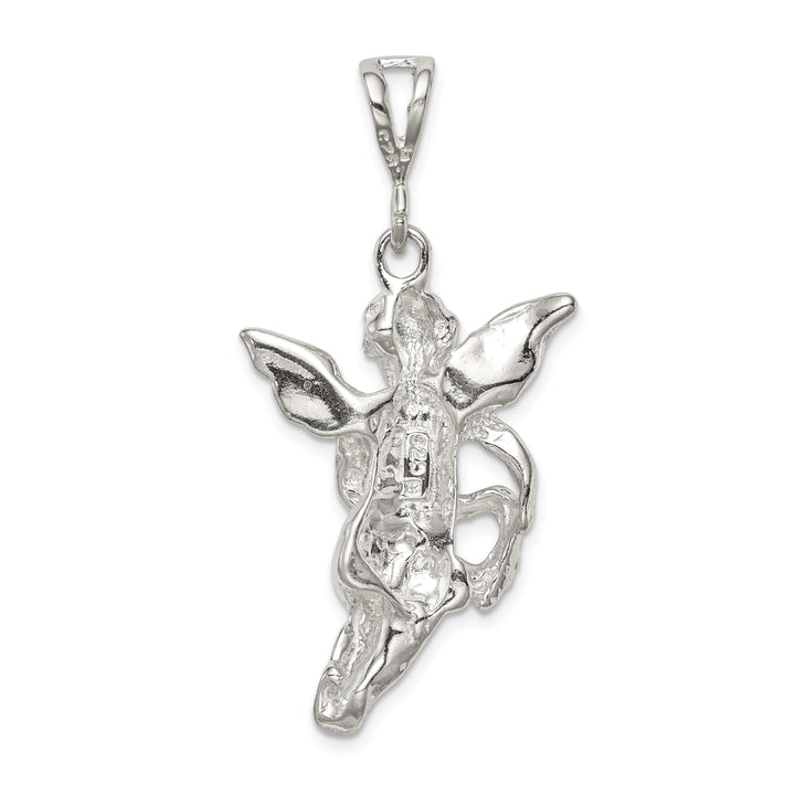 Sterling Silver Polished and Textured Flying Angel with Heart Pendant