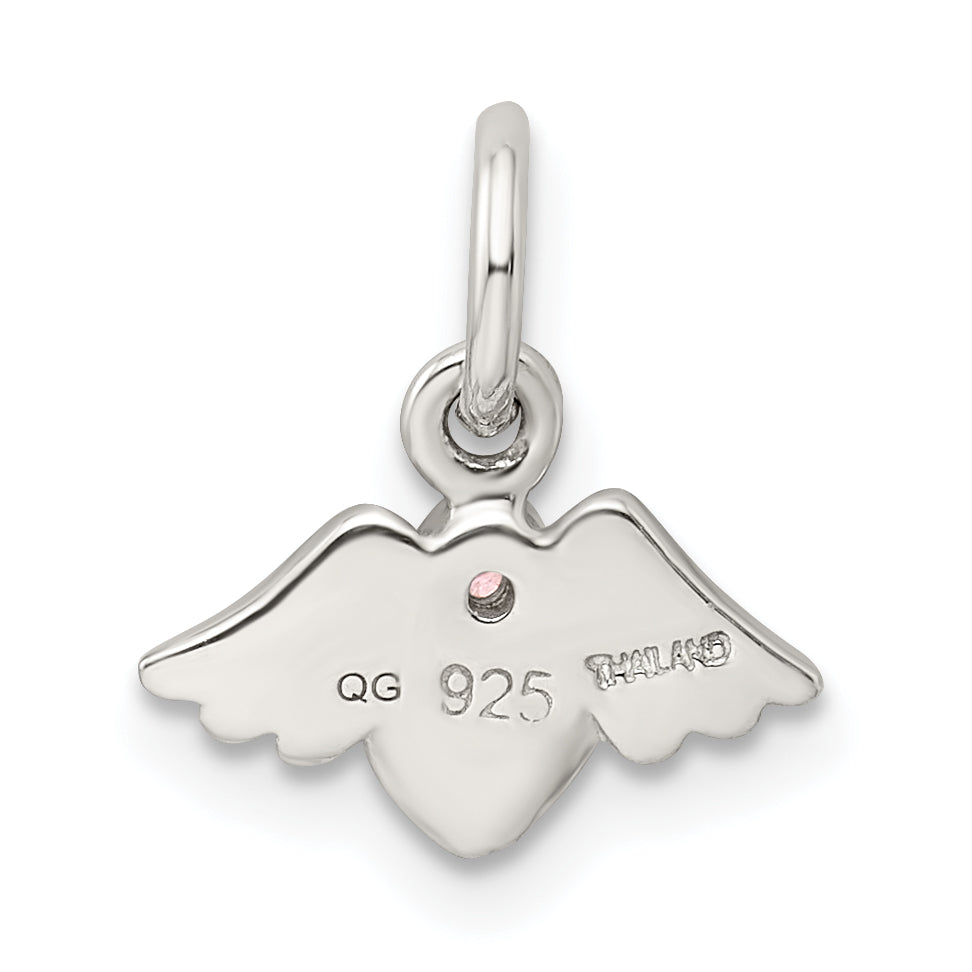 Sterling Silver Rhod-pltd /Satin Heart with Wings Pink CZ Pendant