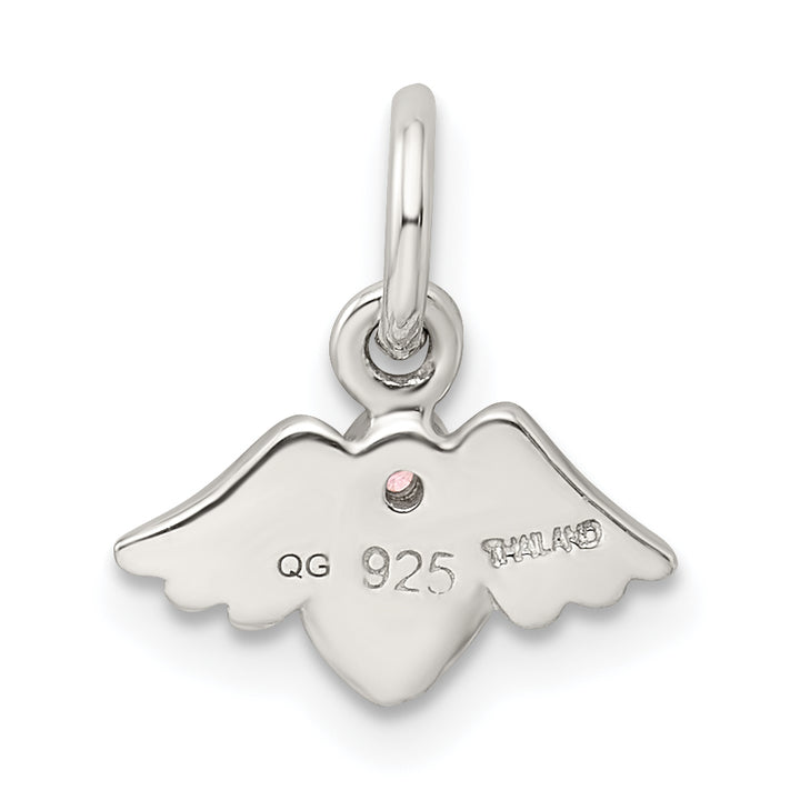 Sterling Silver Rhod-pltd /Satin Heart with Wings Pink CZ Pendant