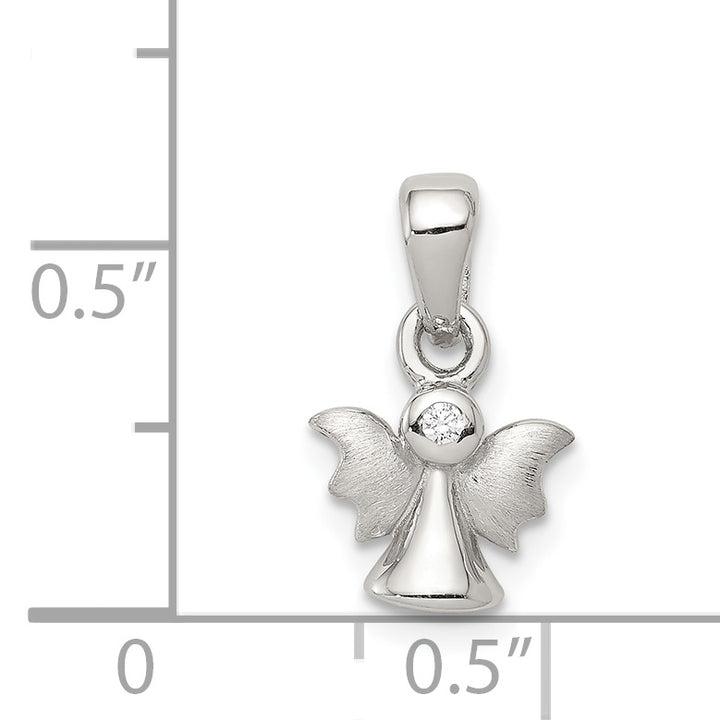 Sterling Silver Polished/Satin CZ Angel Pendant