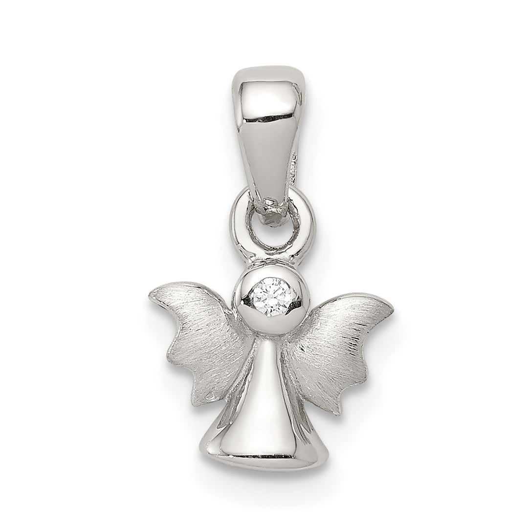 Sterling Silver Polished/Satin CZ Angel Pendant