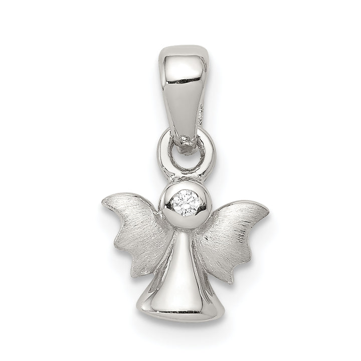 Sterling Silver Polished/Satin CZ Angel Pendant