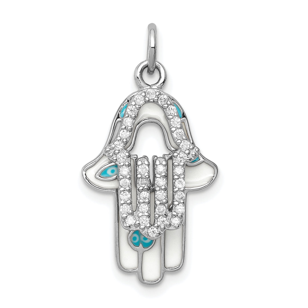 Sterling Silver Enamel Hamsa with CZ pendant