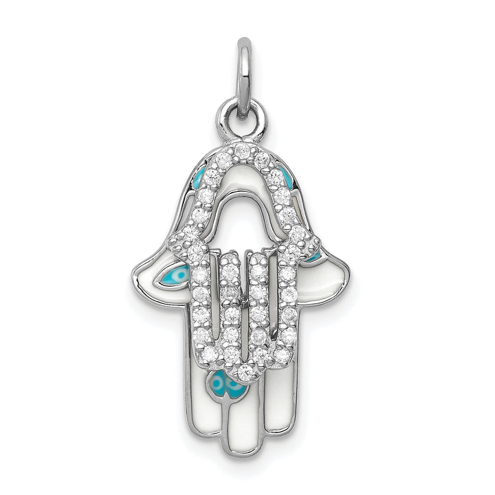 Sterling Silver Enamel Hamsa with CZ pendant