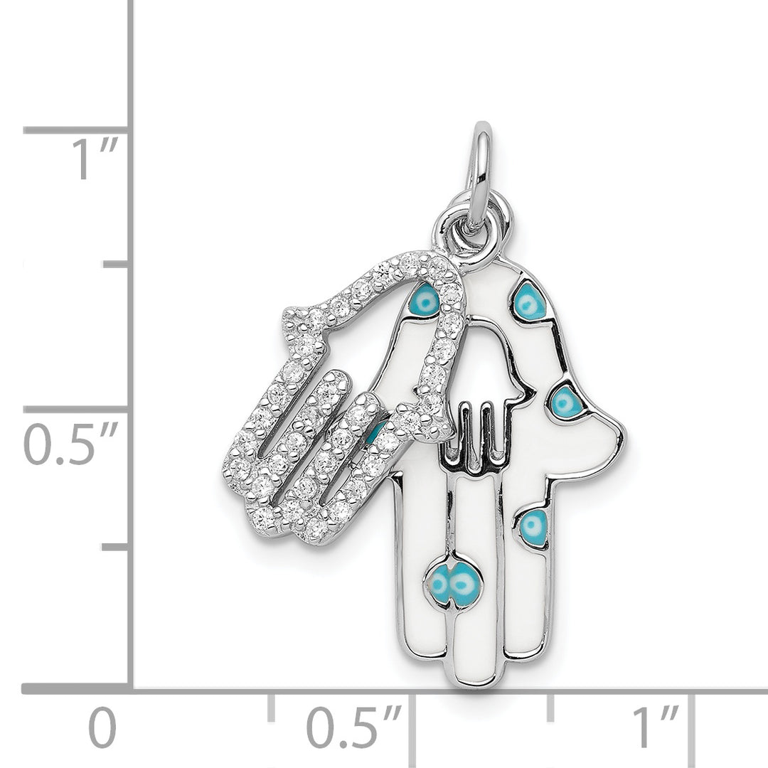 Sterling Silver Enamel Hamsa with CZ pendant