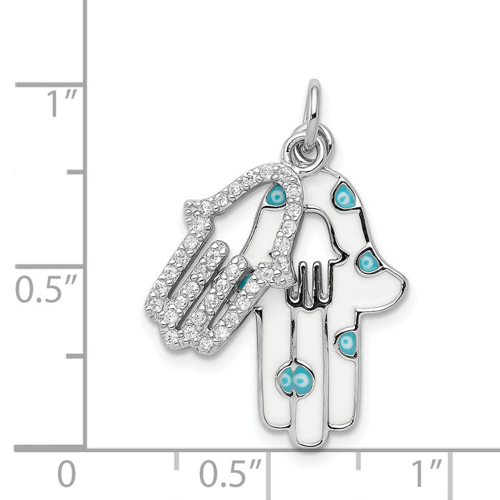Sterling Silver Enamel Hamsa with CZ pendant