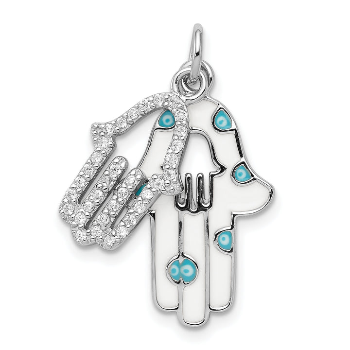 Sterling Silver Enamel Hamsa with CZ pendant