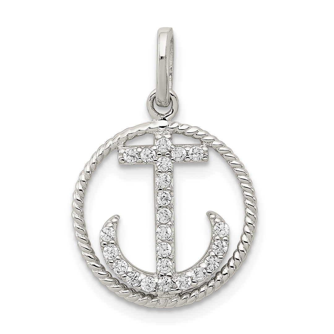 Sterling Silver CZ Anchor Pendant