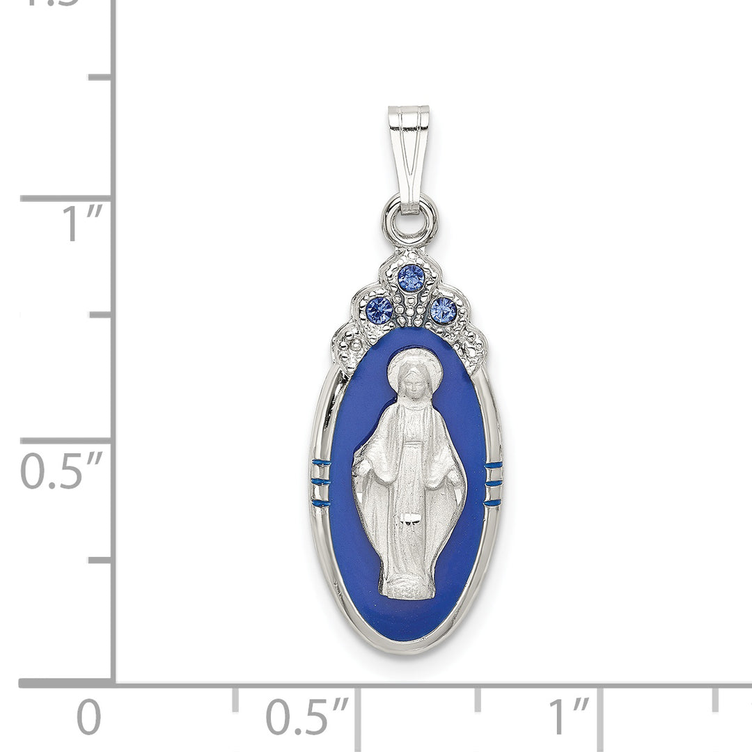 Sterling Silver and D/C Epoxy and Crystal Miraculous Medal Pendant