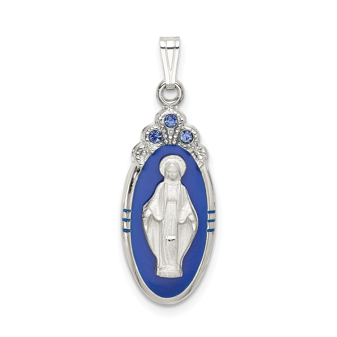 Sterling Silver and D/C Epoxy and Crystal Miraculous Medal Pendant
