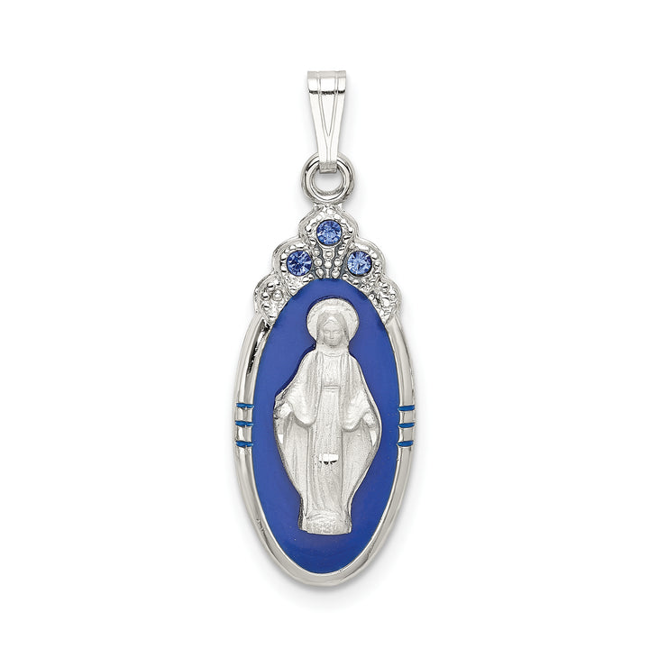 Sterling Silver and D/C Epoxy and Crystal Miraculous Medal Pendant