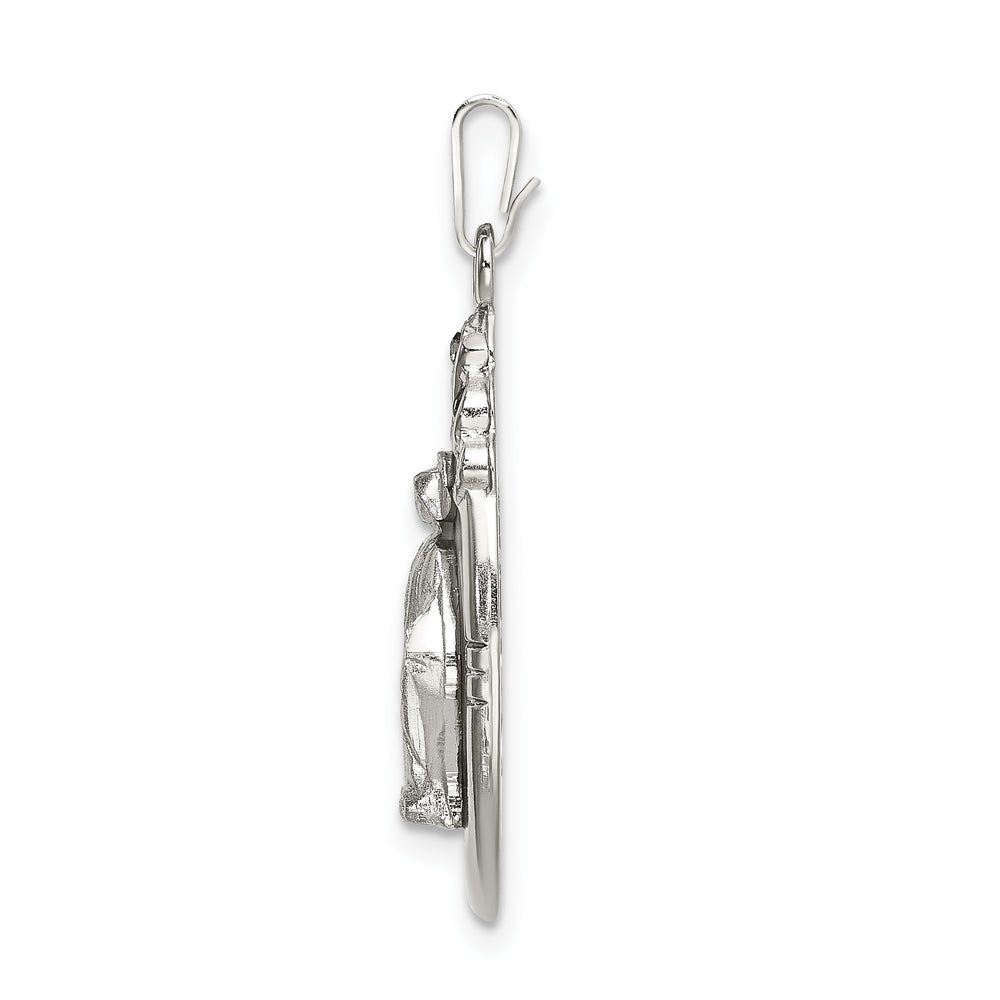 Sterling Silver White Epoxy and Crystal Miraculous Medal Pendant