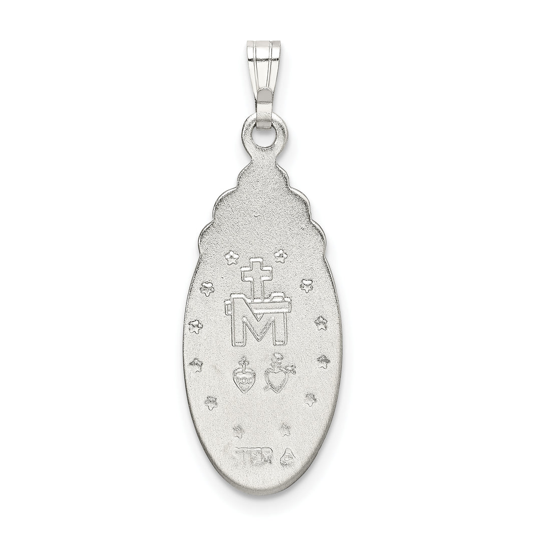 Sterling Silver White Epoxy and Crystal Miraculous Medal Pendant