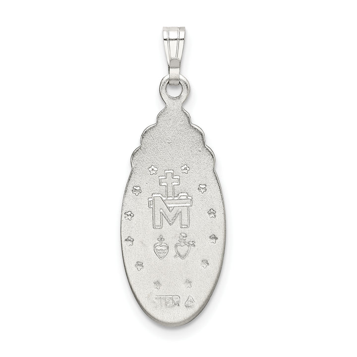 Sterling Silver White Epoxy and Crystal Miraculous Medal Pendant