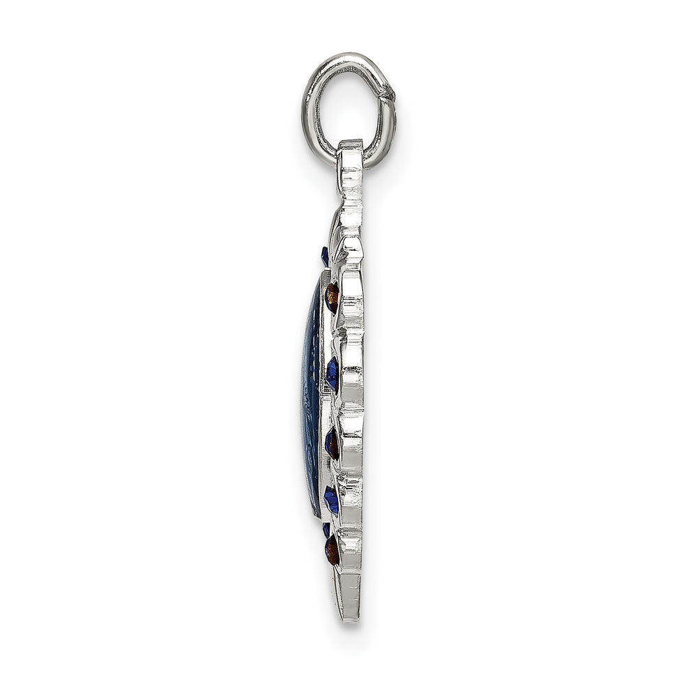 Sterling Silver Epoxy and Crystal Miraculous Medal Heart Pendant