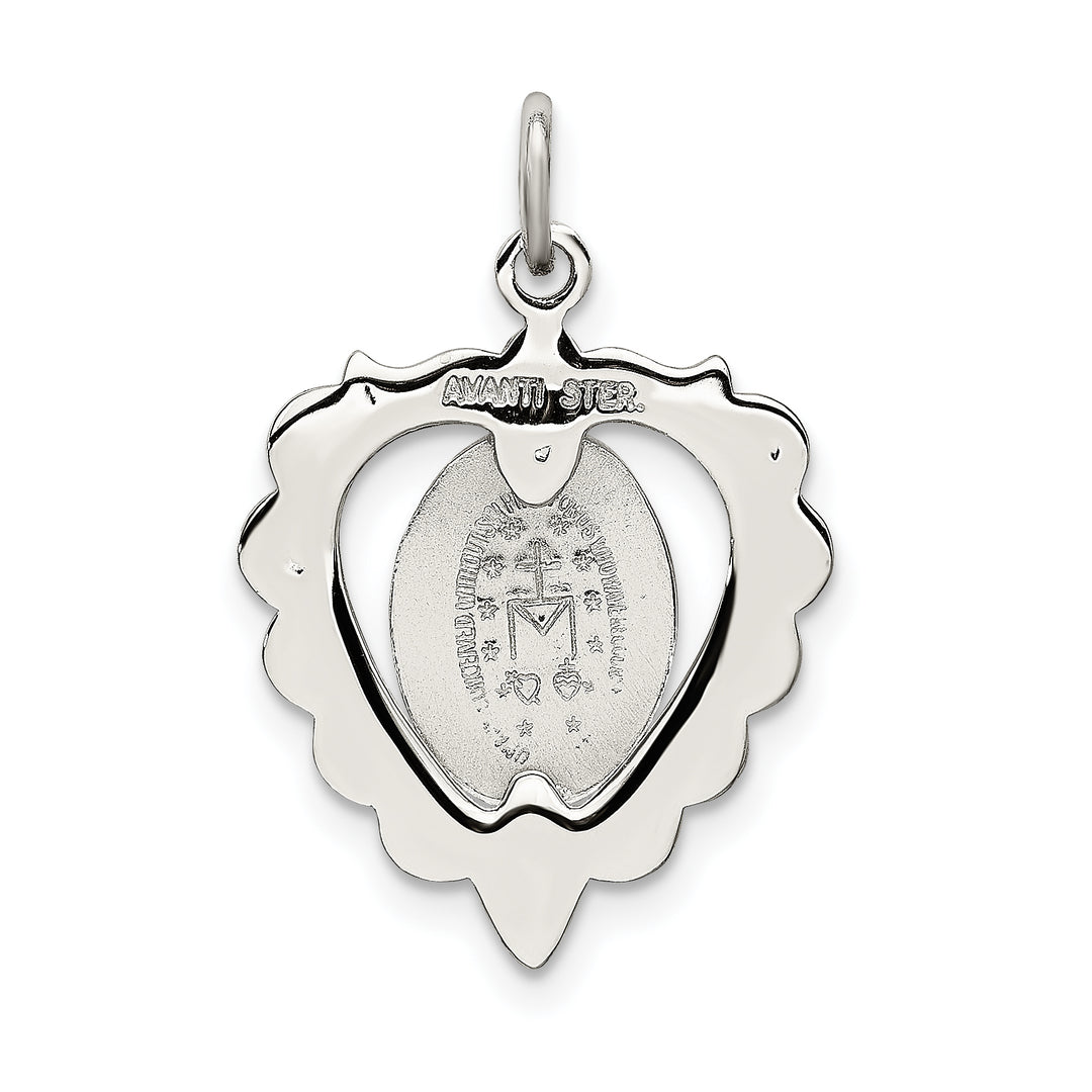 Sterling Silver Epoxy and Crystal Miraculous Medal Heart Pendant