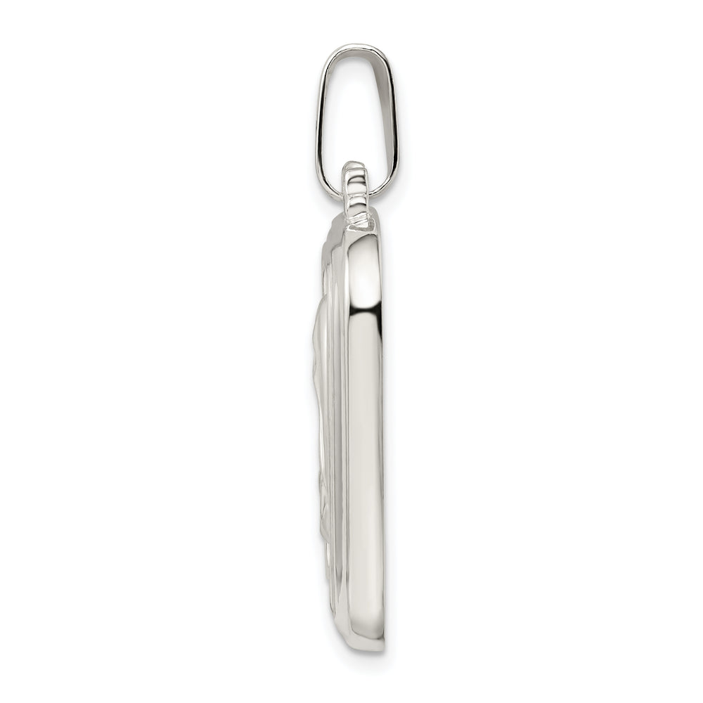 Sterling Silver Satin and Polished Mary with Hail Mary Prayer Pendant