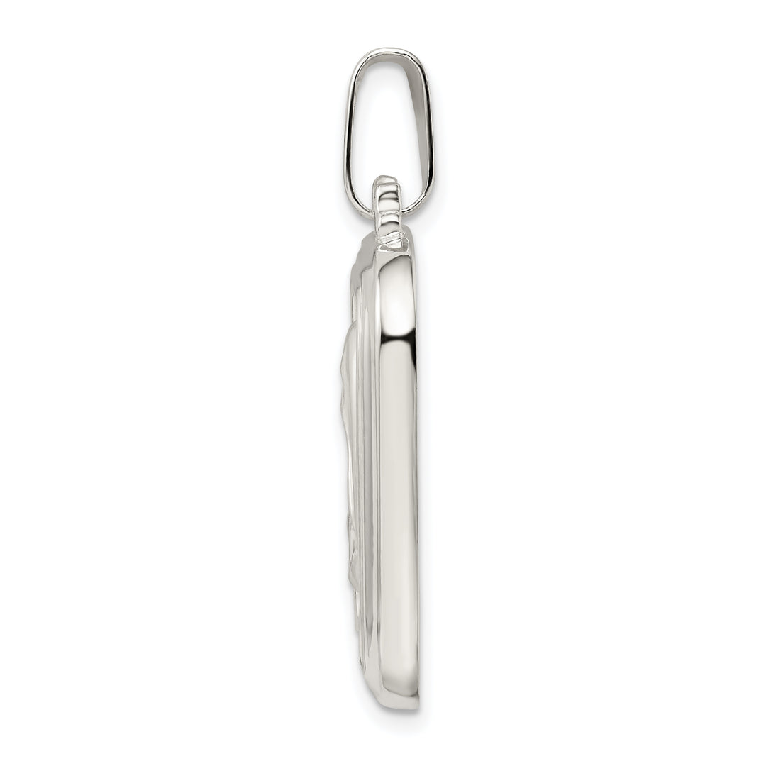 Sterling Silver Satin and Polished Mary with Hail Mary Prayer Pendant