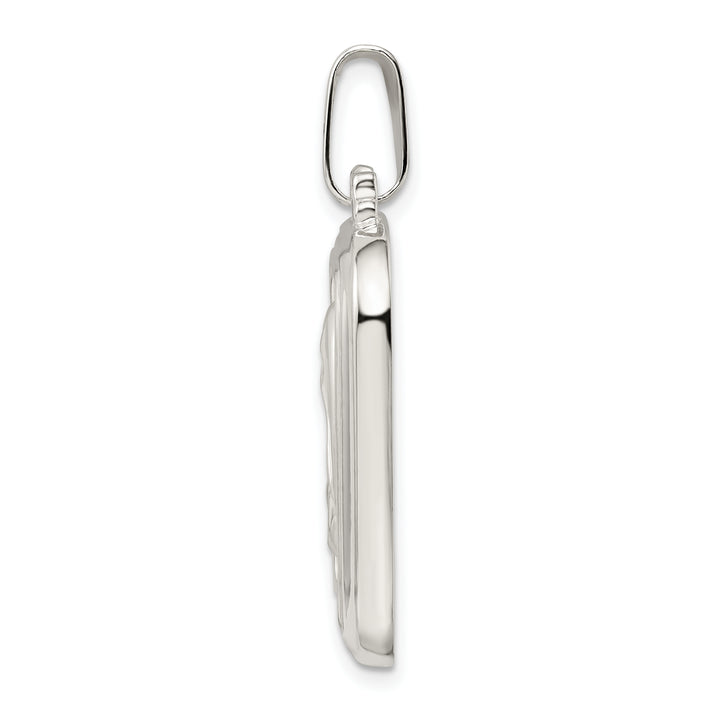 Sterling Silver Satin and Polished Mary with Hail Mary Prayer Pendant