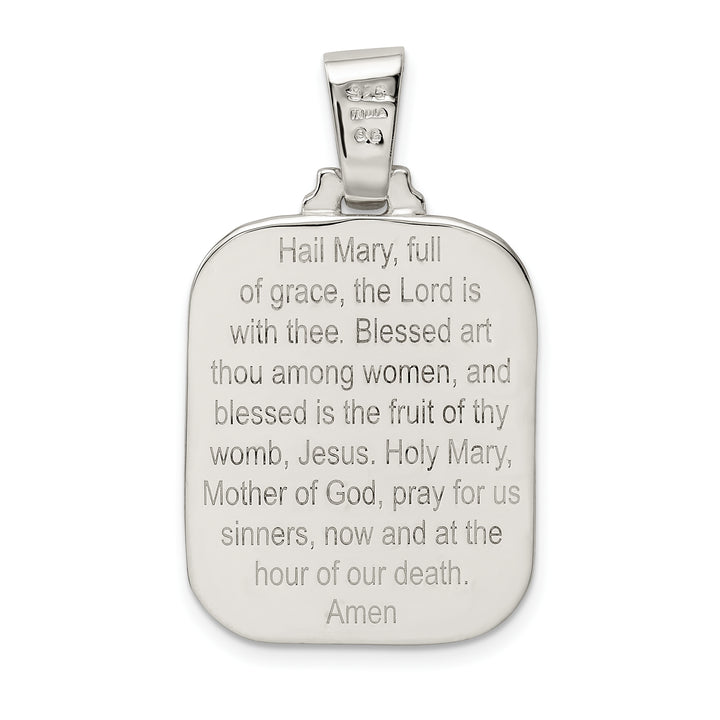 Sterling Silver Satin and Polished Mary with Hail Mary Prayer Pendant