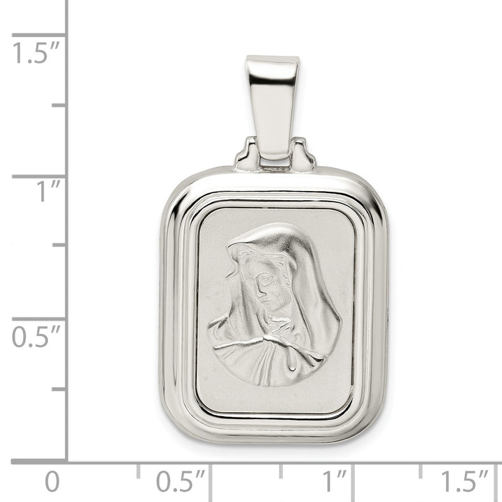 Sterling Silver Satin and Polished Mary with Hail Mary Prayer Pendant