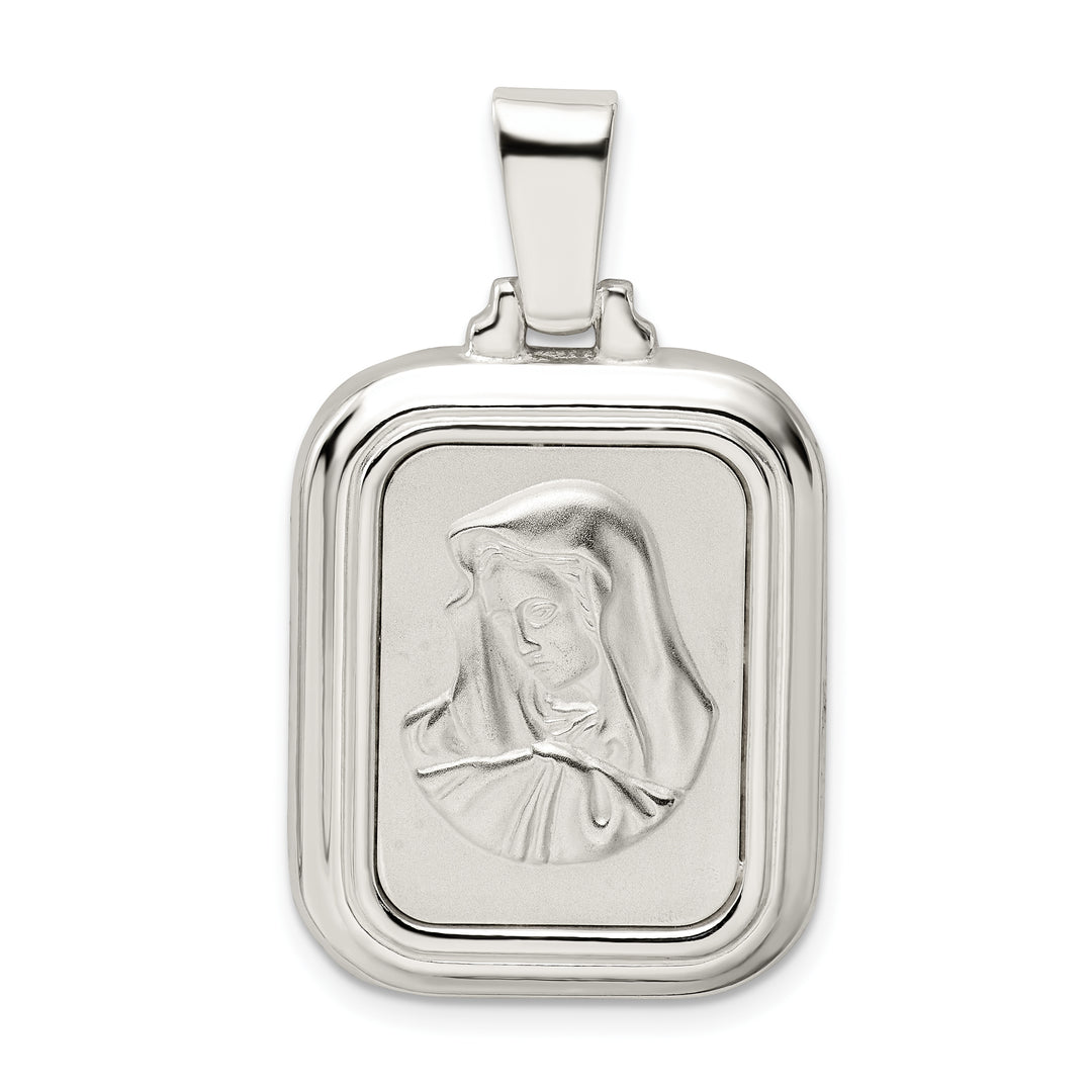 Sterling Silver Satin and Polished Mary with Hail Mary Prayer Pendant