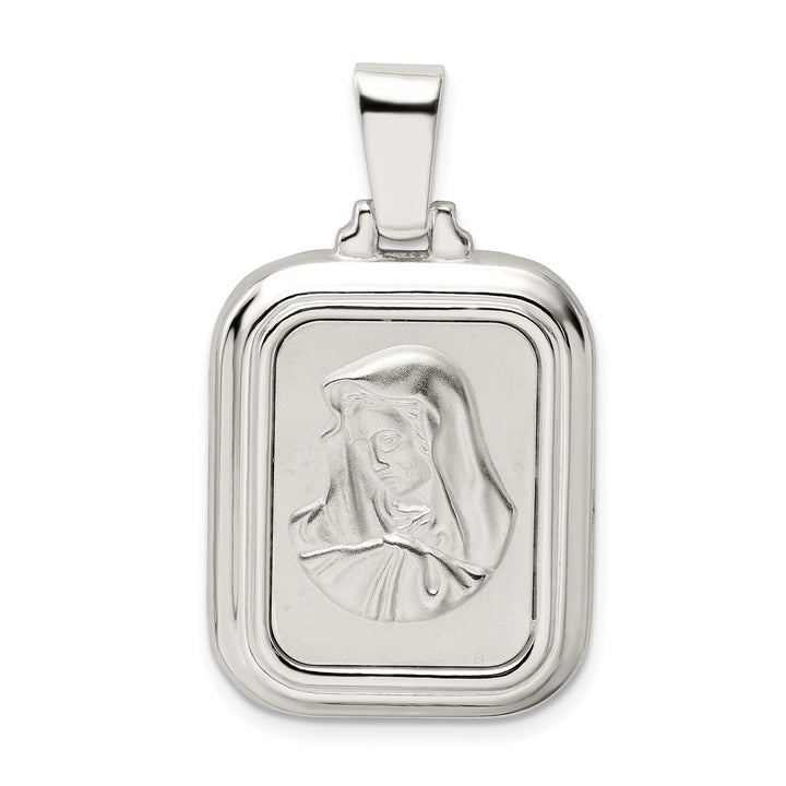 Sterling Silver Satin and Polished Mary with Hail Mary Prayer Pendant