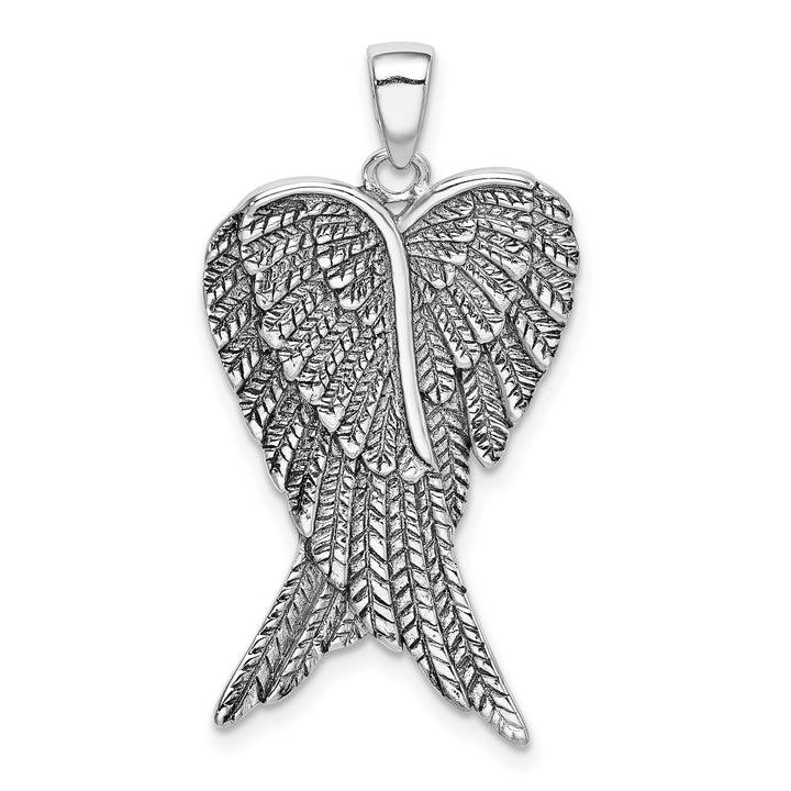 Sterling Silver Antiqued Angel Wing Pendant