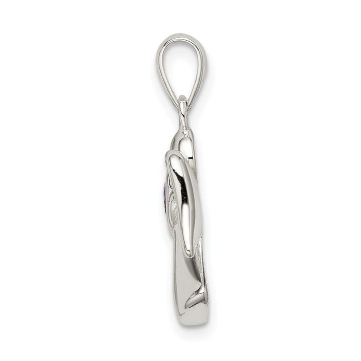 Sterling Silver Angel with Purple CZ Heart Pendant