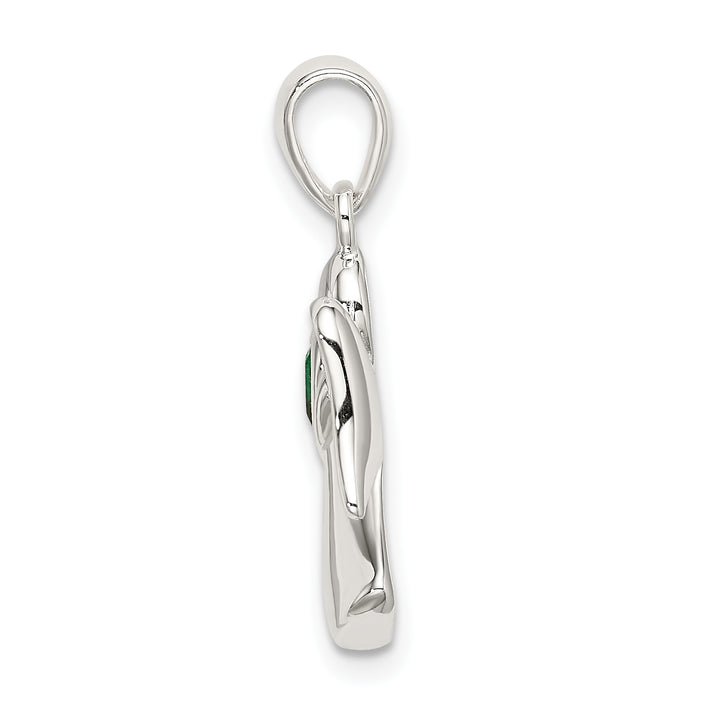 Sterling Silver Angel with Dark Green CZ Heart Pendant