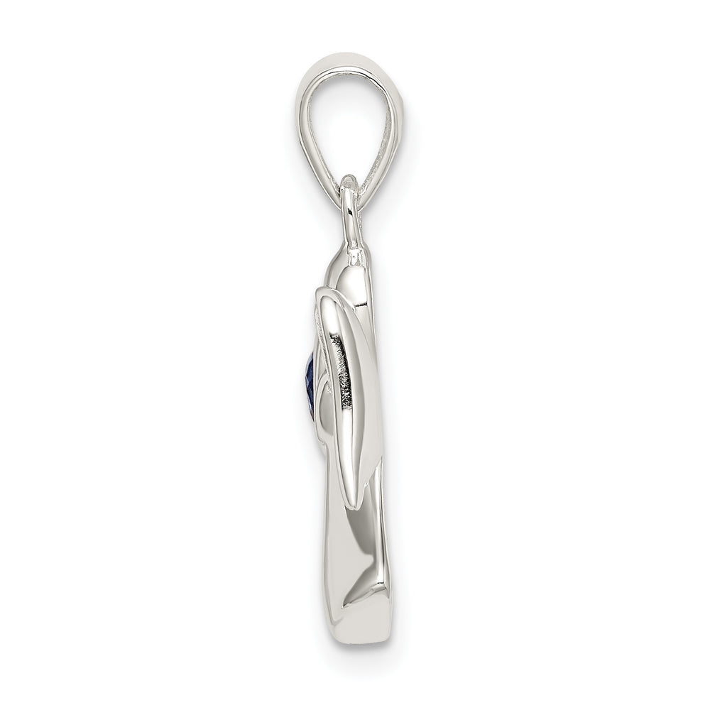 Sterling Silver Angel with Dark Blue CZ Heart Pendant