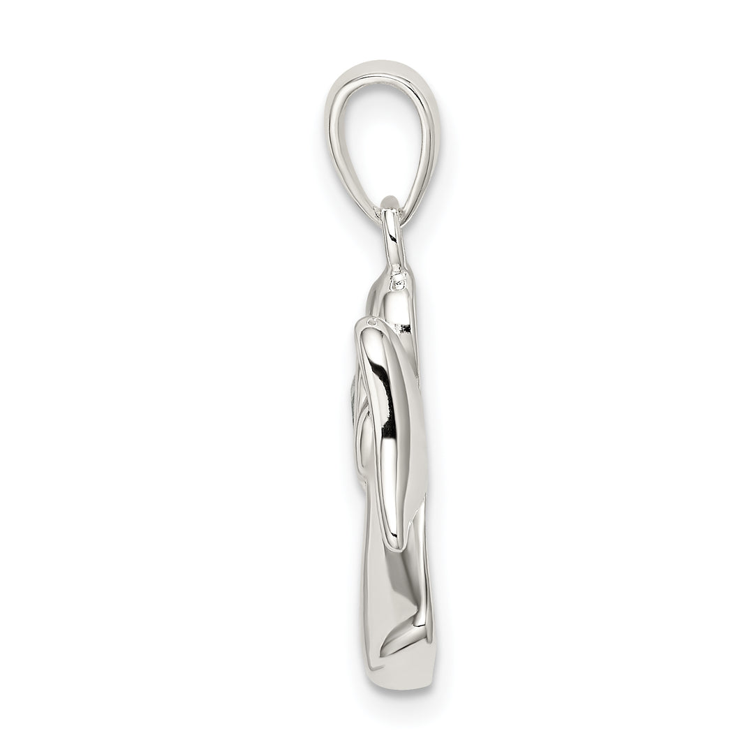 Sterling Silver Angel with Light Blue CZ Heart Pendant