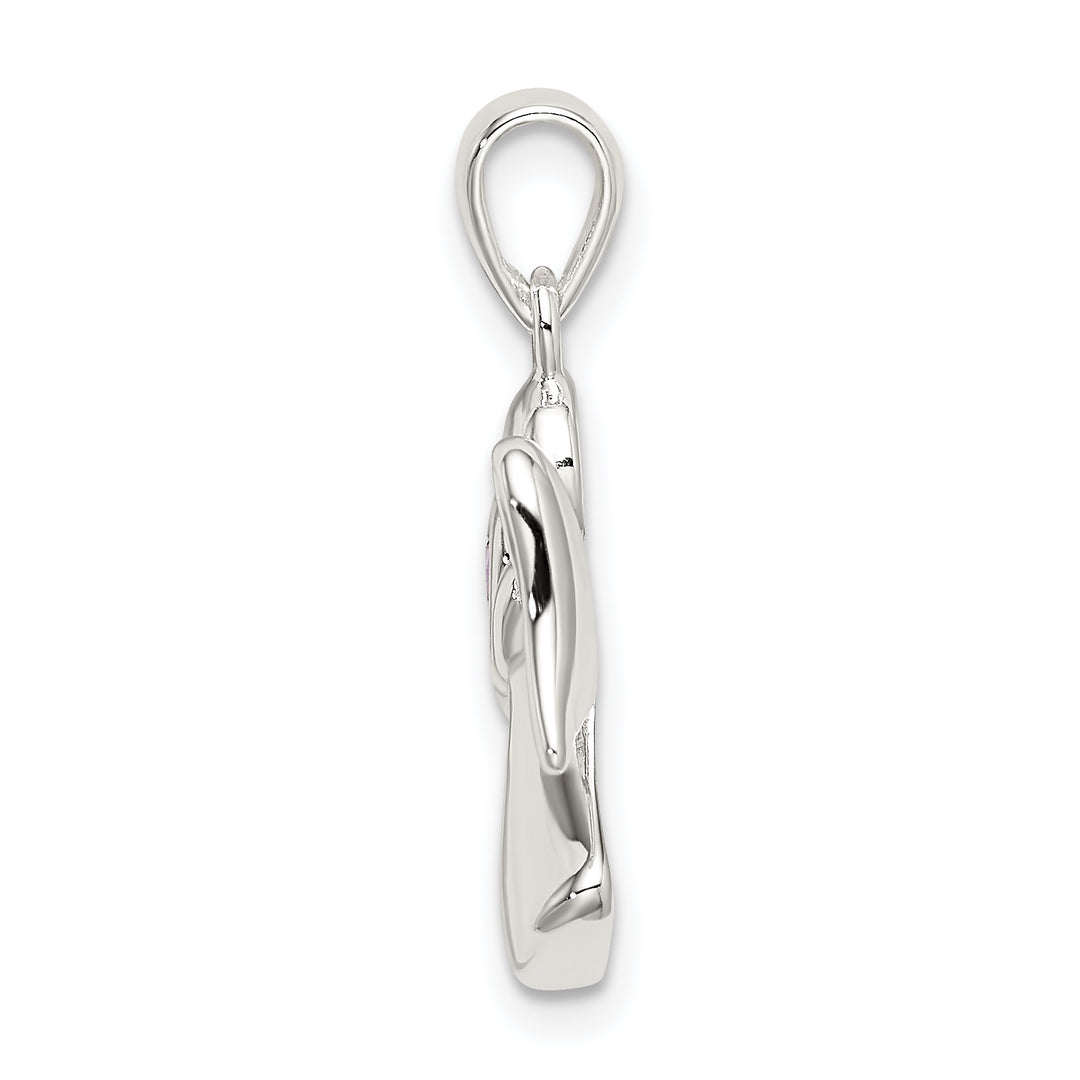 Sterling Silver Angel with Light Purple CZ Heart Pendant