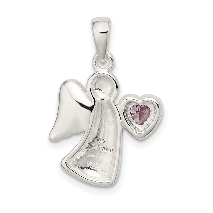 Sterling Silver Angel with Light Purple CZ Heart Pendant
