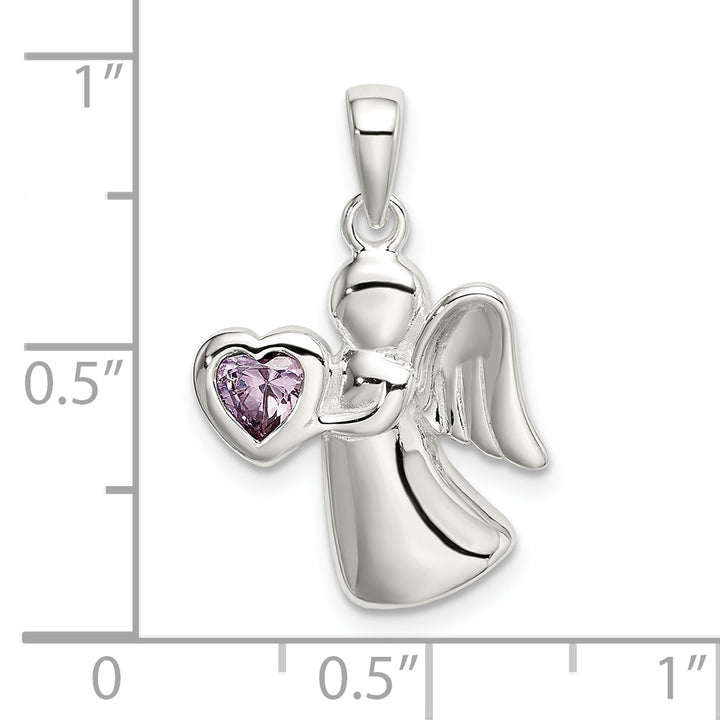 Sterling Silver Angel with Light Purple CZ Heart Pendant