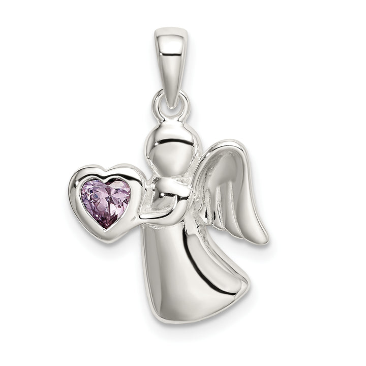 Sterling Silver Angel with Light Purple CZ Heart Pendant