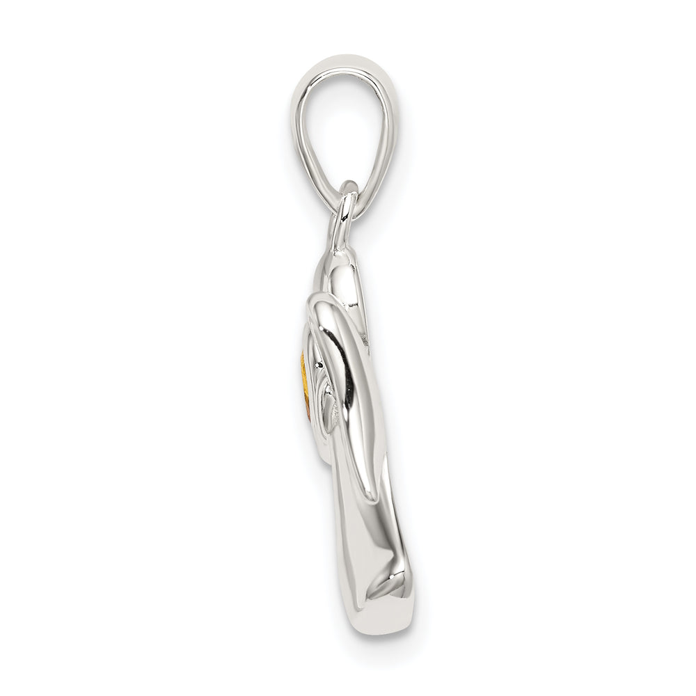Sterling Silver Angel with Yellow CZ Heart Pendant