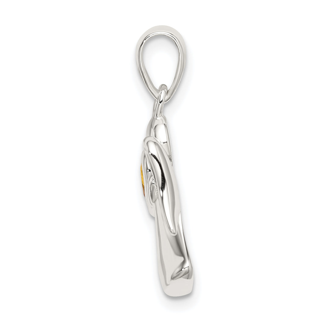 Sterling Silver Angel with Yellow CZ Heart Pendant