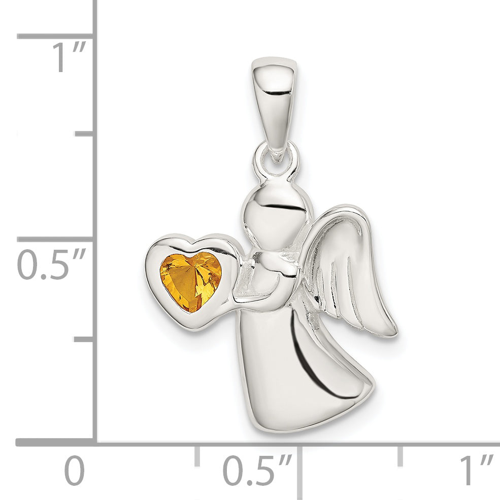 Sterling Silver Angel with Yellow CZ Heart Pendant