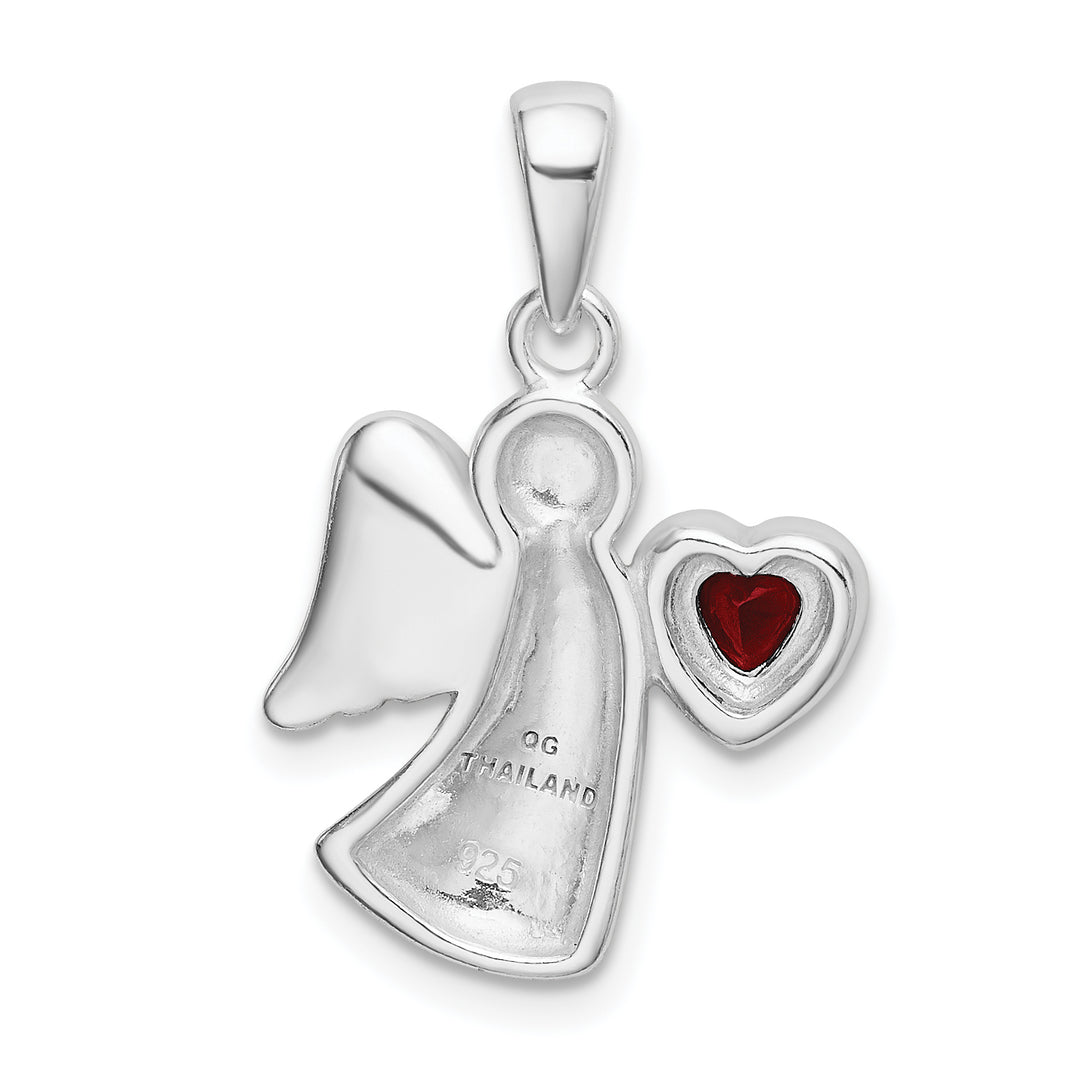 Sterling Silver Angel with Red CZ Heart Pendant