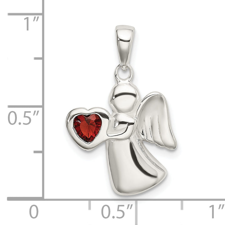 Sterling Silver Angel with Dark Red CZ Heart Pendant