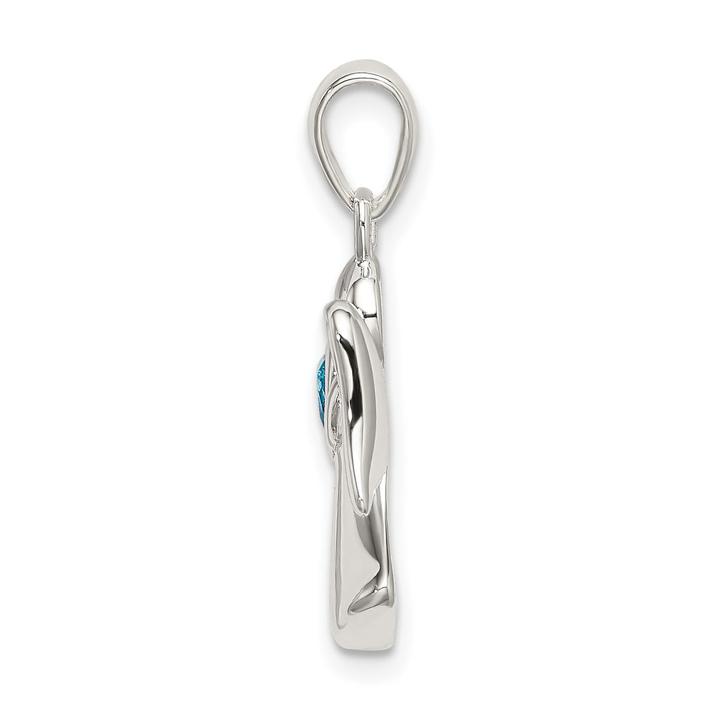 Sterling Silver Angel with Blue CZ Heart Pendant