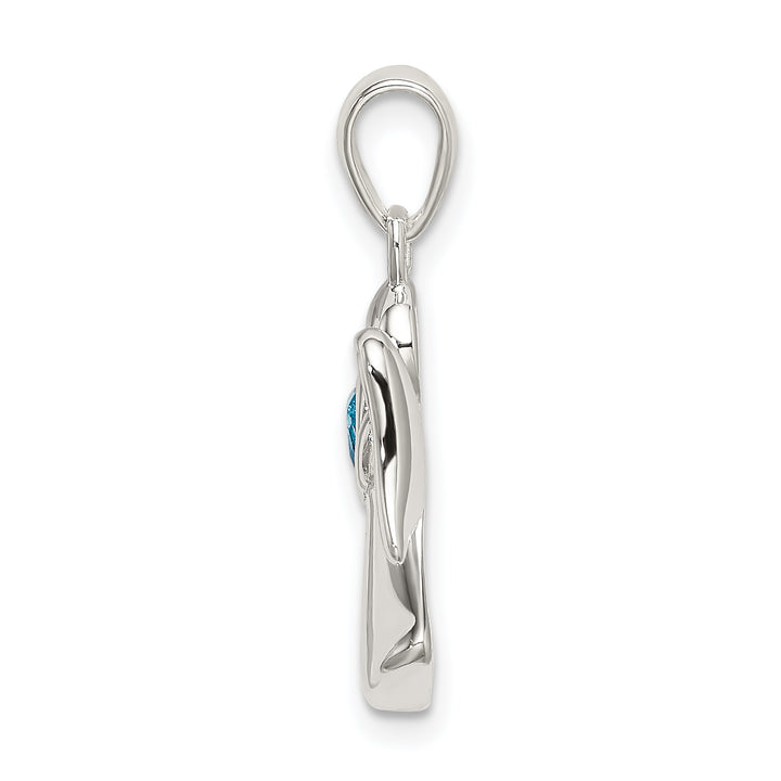Sterling Silver Angel with Blue CZ Heart Pendant